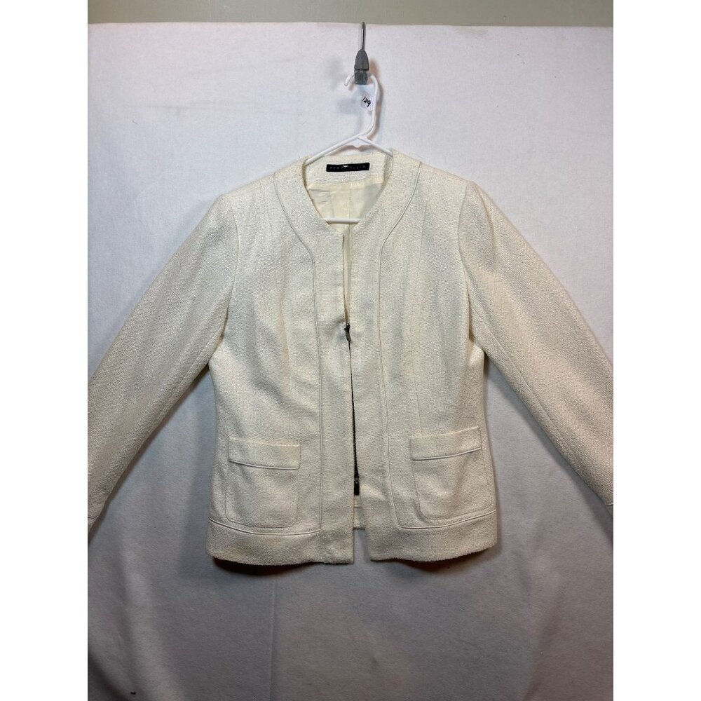 Perry Ellis Womens Textured Cream Blazer Jacket Size 8